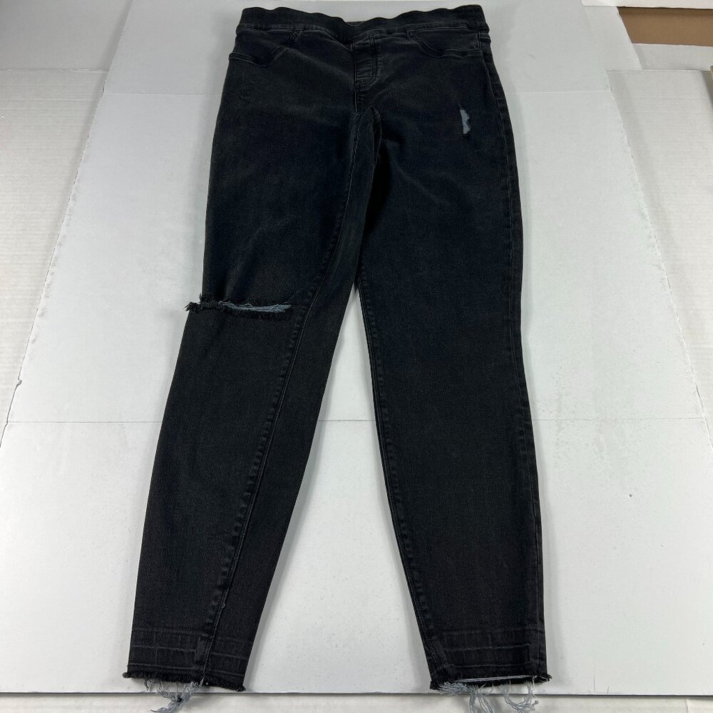 Spanx Jean Women 29x26* Vintage Skinny Legging Ankle Black Distressed Tag Large
